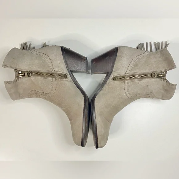 Women's Sam Edelman Suede Louie Ankle Boot with Fringe in Gray Side Zip Size 8.5 - Picture 5 of 6